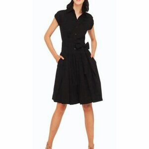Norma Kamali Women’s Poplin Pleated Shirt Dress Large Black Collared Minimalist